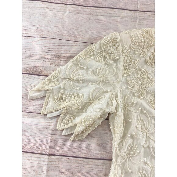 Vintage Gloria Vanderbilt Women's Ivory Lace Beaded Wedding Dress - 1XL - Picture 9 of 13
